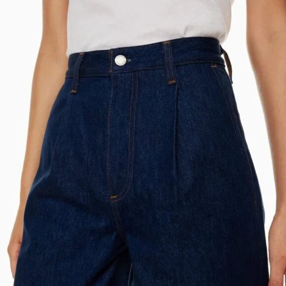 BNWOT Aritzia Denim Forum Luanne High Rise Tapered Pleated Jean Dark Indigo Wash - Picture 3 of 13